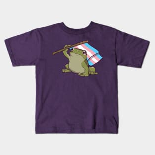 Transgender Pride Flag-Holding Frog Kids T-Shirt